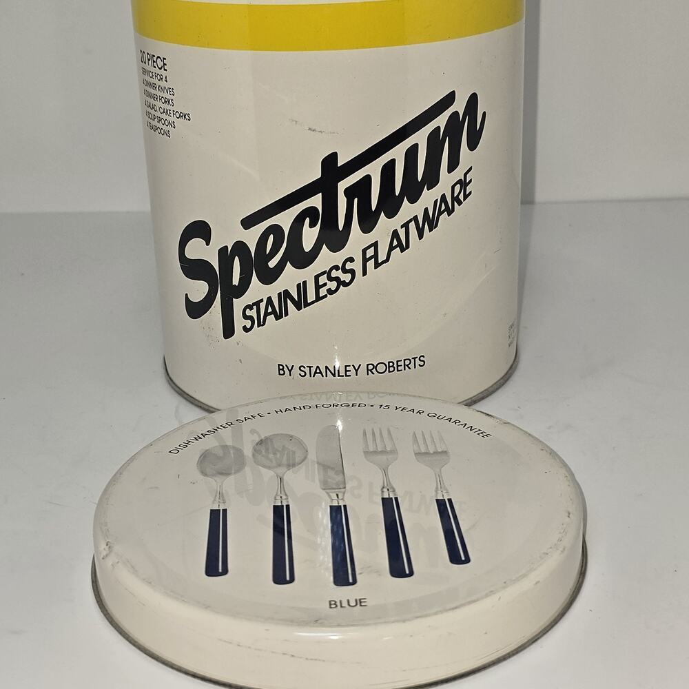 Vintage Stanley Roberts Spectrum Flatware Canister – Mid Century Modern Striped - Picture 13 of 14